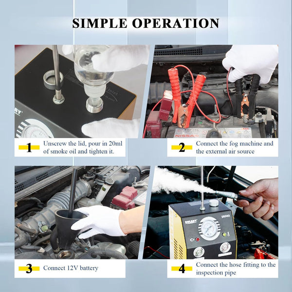 SOLARY Auto EVAP Smoke Machine with Pressure Indicator for Leak Detection - DC12V, Yellow