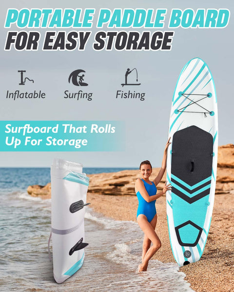 Inflatable Stand Up Paddle Board 10'6"×31"×6"", Max 140KG Load SUP Paddle Board with Accessories Waterproof Cell Phone Bag, Excellent Paddleboards for Adults/Youth/Beginners/Advanced/Water yoga