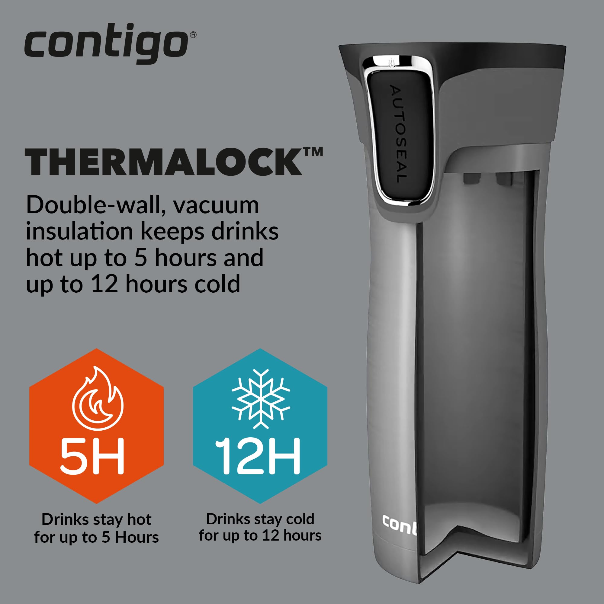Contigo West Loop Autoseal Travel Mug, Stainless Steel Thermal Mug, Vacuum Flask, Leakproof Tumbler, Coffee Mug with BPA Easy-Clean Lid