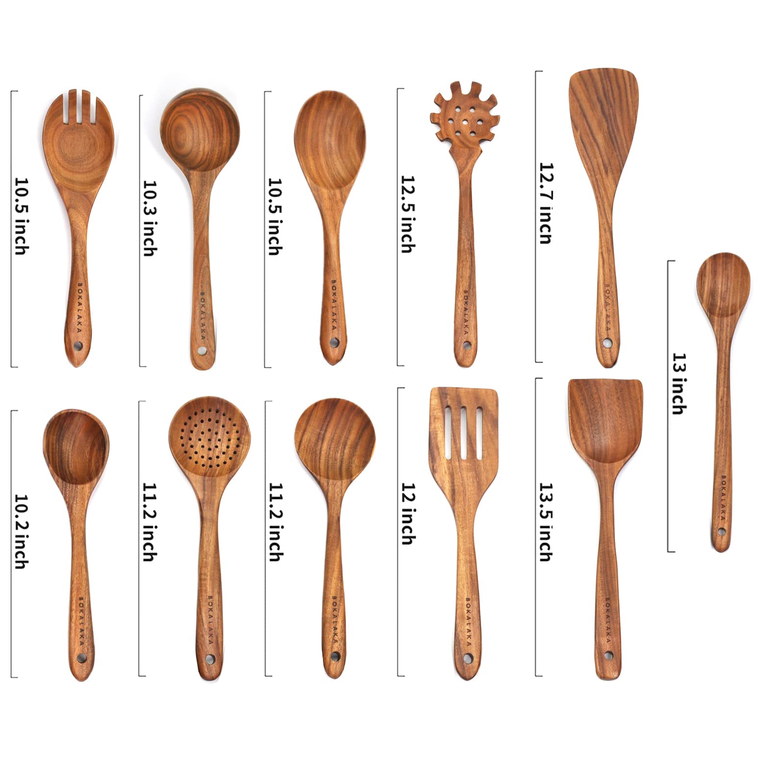11 Pcs Wooden Kitchen Utensils Set - Wooden Spoons, Spatulas for Cooking
