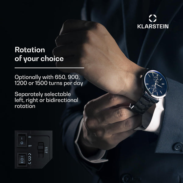 KLARSTEIN St. Gallen Premium - Automatic Watch Winder, Rotator, Holder, Case for 2 Watches, 4 Speeds, Right-Left Running