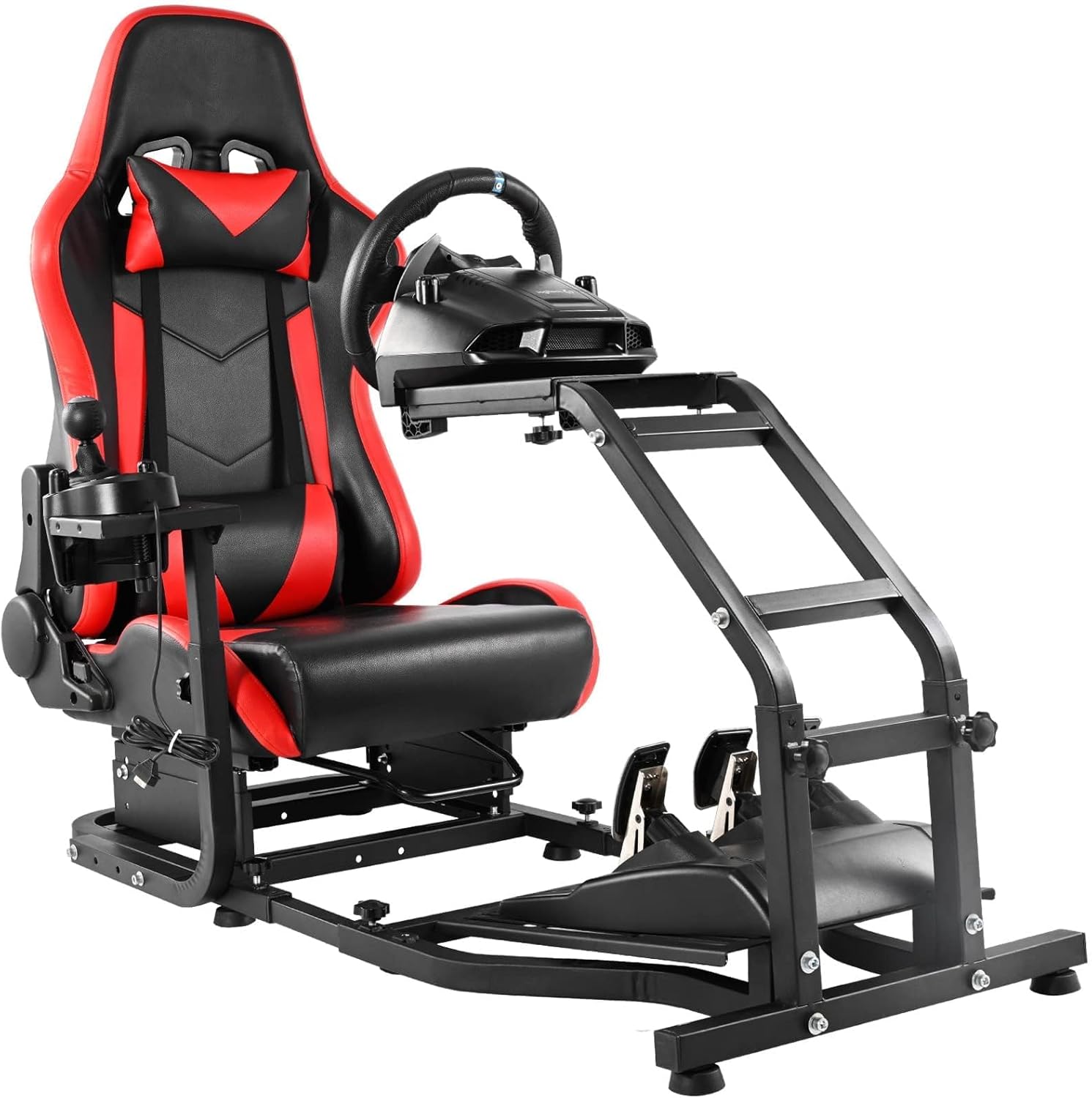 Dardoo Adjustable Gaming Racing Simulator Cockpit with Red Seat Fits for Logitech G29 G920 G923,Thrustmaster T300,Steering Wheel Stand, Not Including Steering Wheel, Pedal and Handbrake