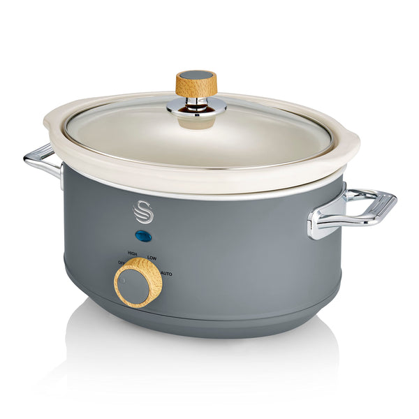 Swan SF17021GRYN Nordic Slow Cooker with 3 Temperature Settings, Keep Warm Function, 3.5L, 200W, Matte Grey