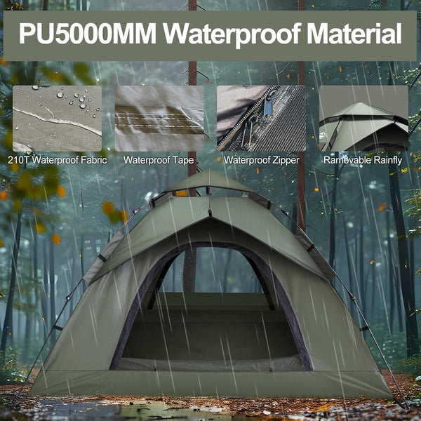 Mimajor Camping Tent Pop Up - Automatic Pop-Up 2-3 Man Tent Instant Tents Waterproof & Windproof Dome Tents, 2 in 1 Double Layers Easy Setup for Camping Hiking Backpacking Traveling