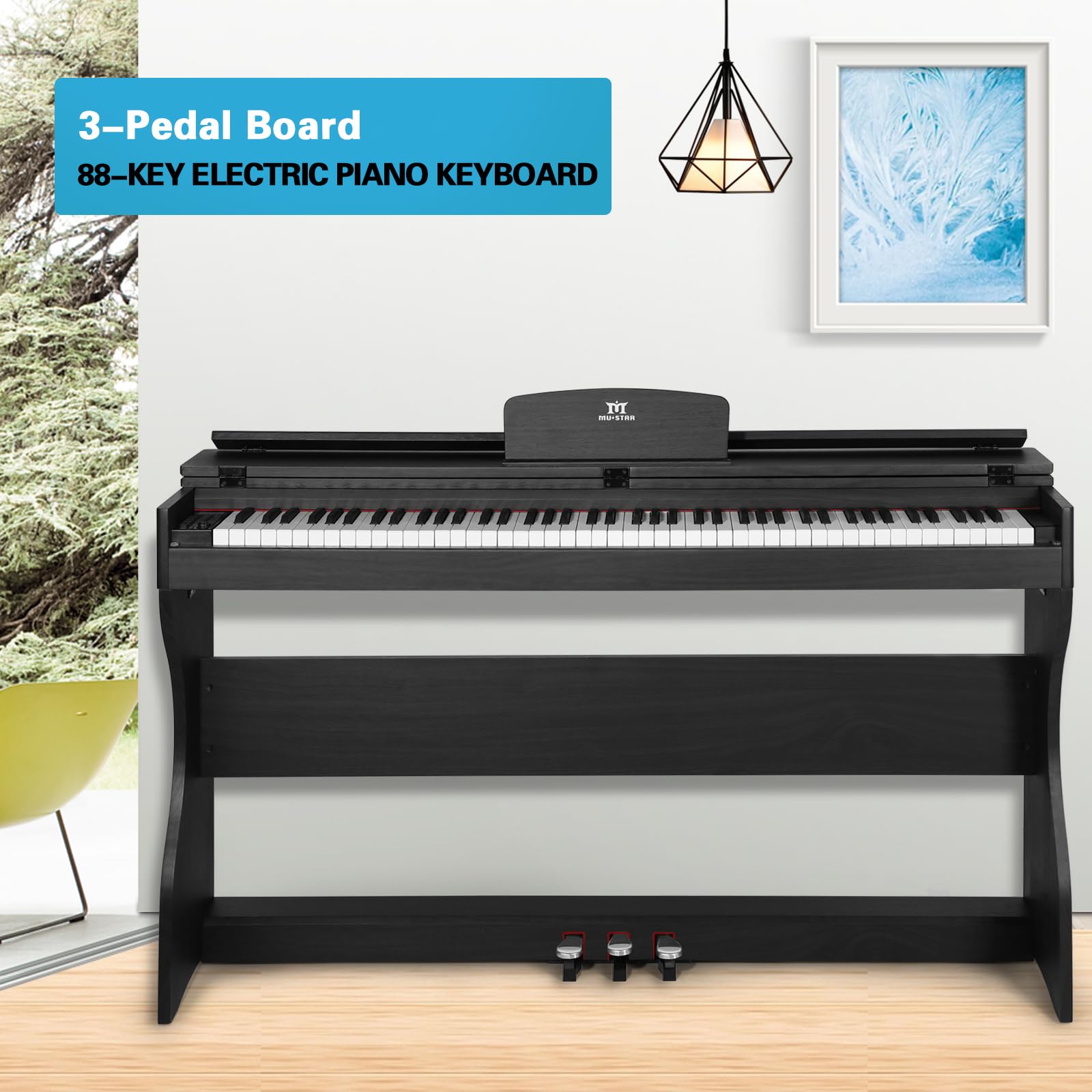 MUSTAR Digital Piano 88 Weighted Keys, Full Size 88 Key Piano Keyboard Semi Weighted, Home Electric Piano with Furniture Stand and Triple Pedal, Music Stand, USB MIDI, White