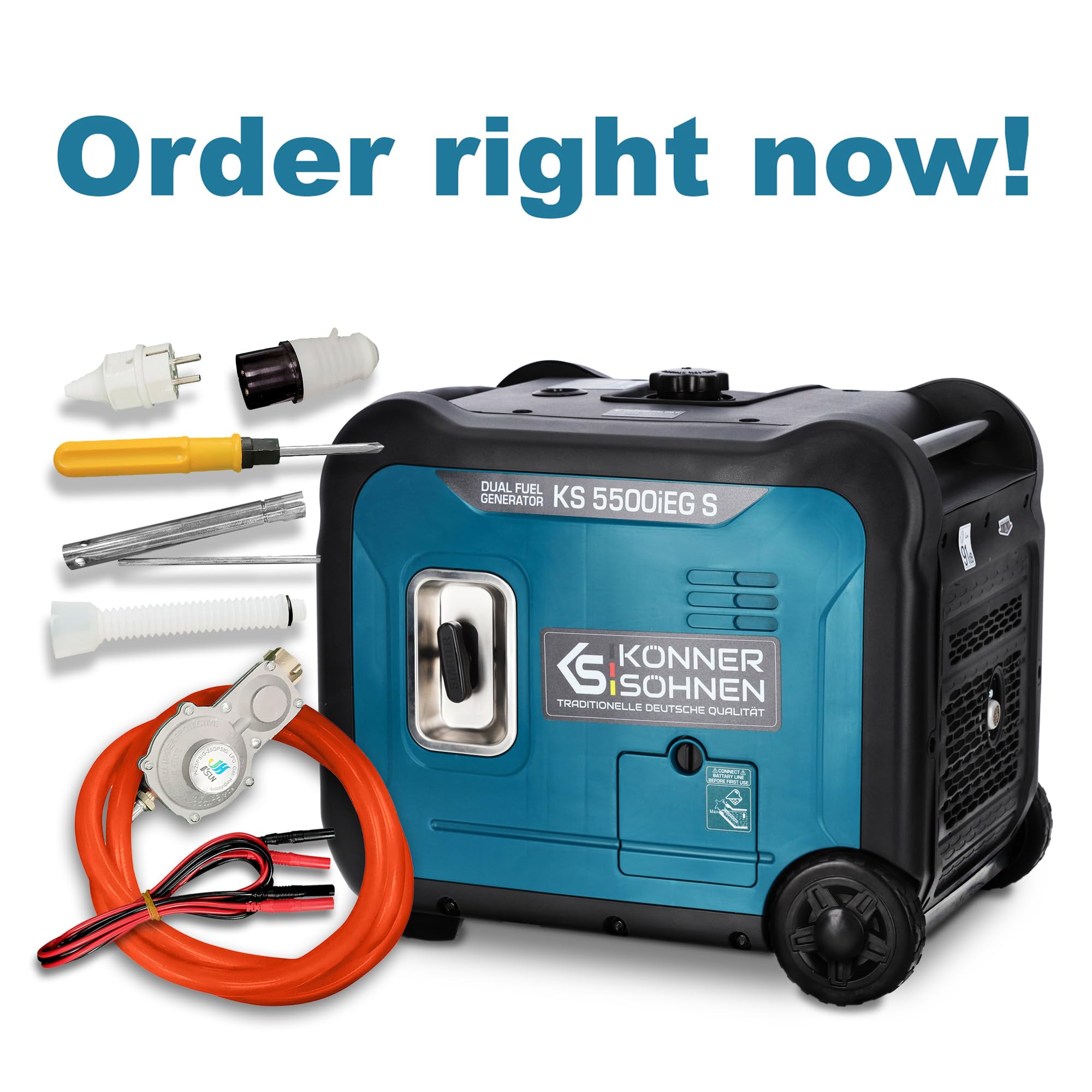 Könner & Söhnen KS 3100iG S portable LPG/petrol inverter generator 3100 W,UK Plug Socket 1x13 A (230 V), 2 USB ports,copper winding,silent inverter generator,dual fuel generator