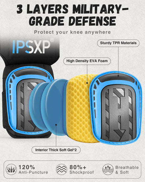 IPSXP Professional Knee Pads for Work,Gardening & Construction Knee Pads for Men and Women with Thick Double Gel Cushion, Strong Adjustable Non-Slip Straps,1 Pair