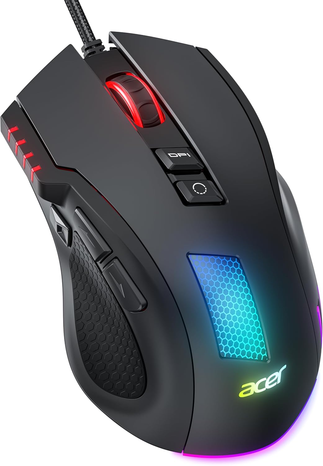 acer Wired Gaming Mouse, 12800 DPI Mouse Gaming RGB, 1000Hz Polling Rate, 8 Programmable Button, 12 Backlights, High Precision, Rapid Fire, Ergonomic Computer Mouse with Driver for Laptop, PC, Mac