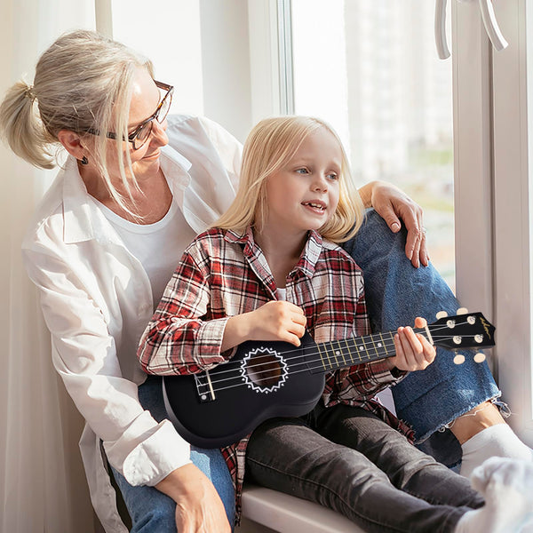 ADM Soprano Ukulele Set for Kids and Beginners, Ukulele Starter Kit with Bag, Clip-On Tuner, Rainbow Strings, Colourful Strap, Plectrum, Fingerboard Sticker, Chord Card (Dark Blue)