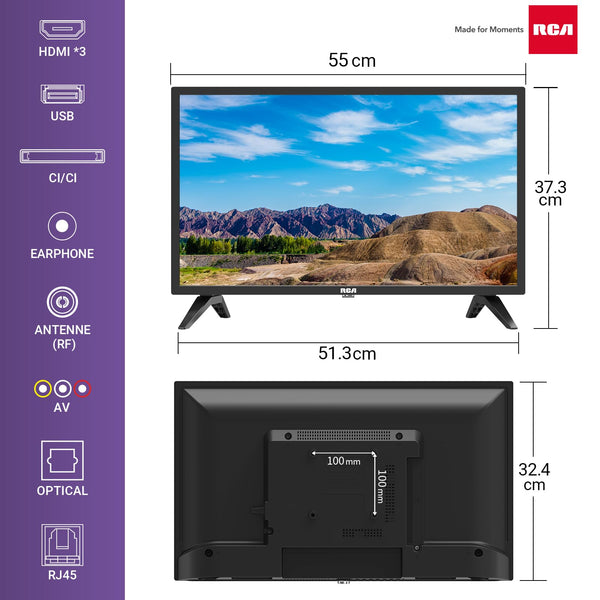 RCA RB24H2CU 24" inchFreeview HD TV DVB-T2/C/S2 Dolby Digital Audio, LED Backlighting Display, HDMI VGA PC SCART USB Travel Small TV for Motorhome and Campervan,Caravans,12 Volt