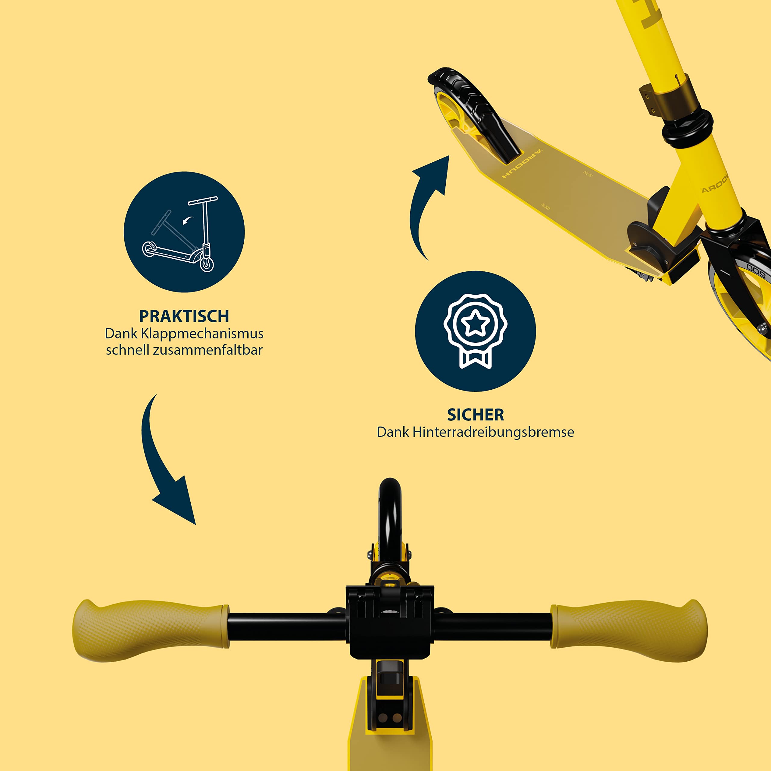 HUDORA Scooter Up 200 - Quiet aluminium scooter for up to 100kg - Adjustable in height & foldable kick scooter - Jolt-free kick scooter for children /