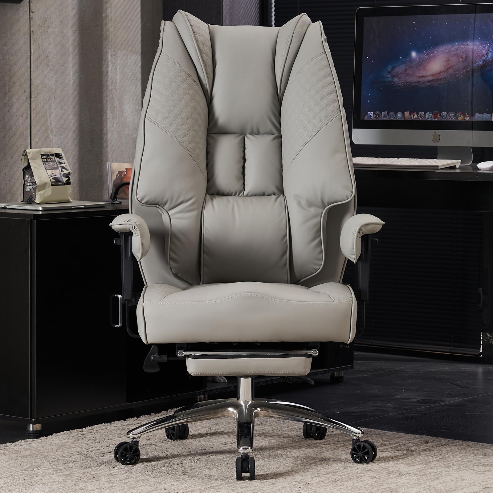 EXCEBET Ergonomic Office Chair – High Back PU Leather Executive Desk Chair with Adjustable Armrests, Swivel Computer Chair for Home/Office, Heavy Duty Support up to 400 lbs