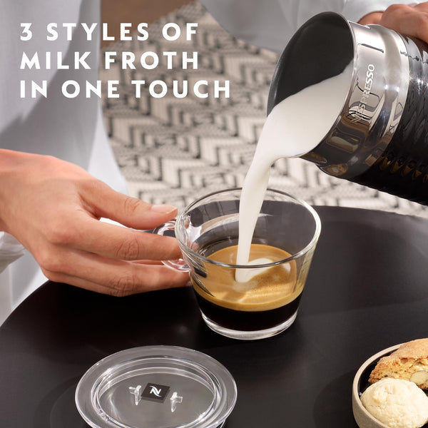 Nespresso Coffee Machine Barista Bundle includes Vertuo Pop White by Krups, Milk Frother, 2x Mugs, 2 x spoons, Melozio coffee pods & Chiaro coffee pods