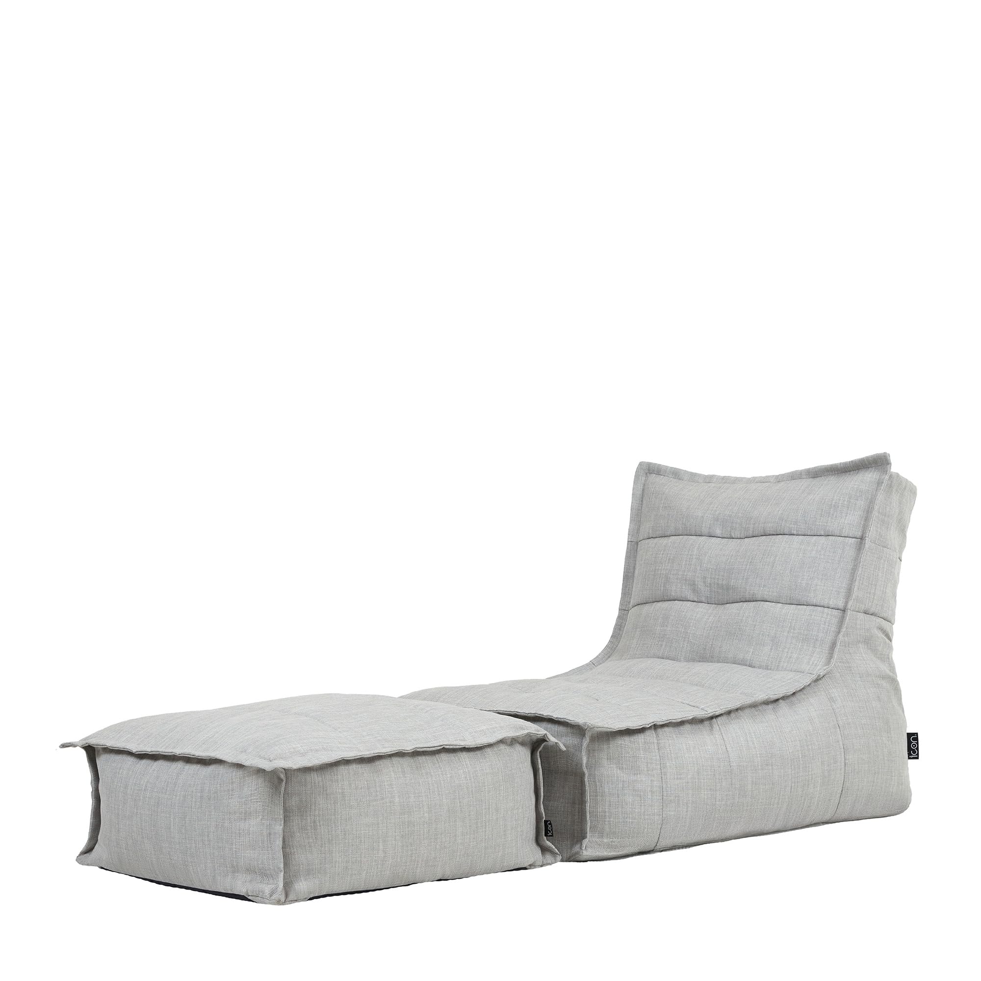 icon Dolce Lounge Bean Bag Chair and Footstool, Grey, Indoor Outdoor Beanbag, Large Adult Bean Bag with Filling Included, Floor Chair, Garden, Living Room Furniture, Bedroom Furniture