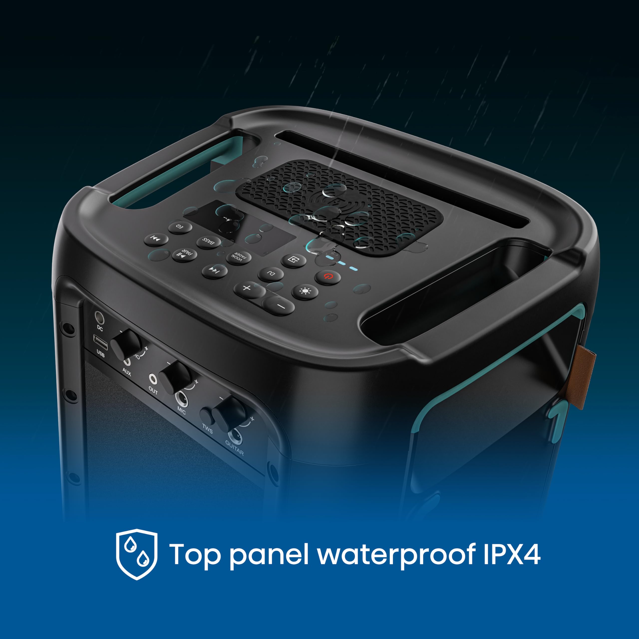 Hisense PARTY STORM, 300W Max Audio Power,15 Hrs long playtime,Karaoke Mode,Lighting effects, Wireless charge the phone, IPX4 Waterproof, Bluetooth 5.0