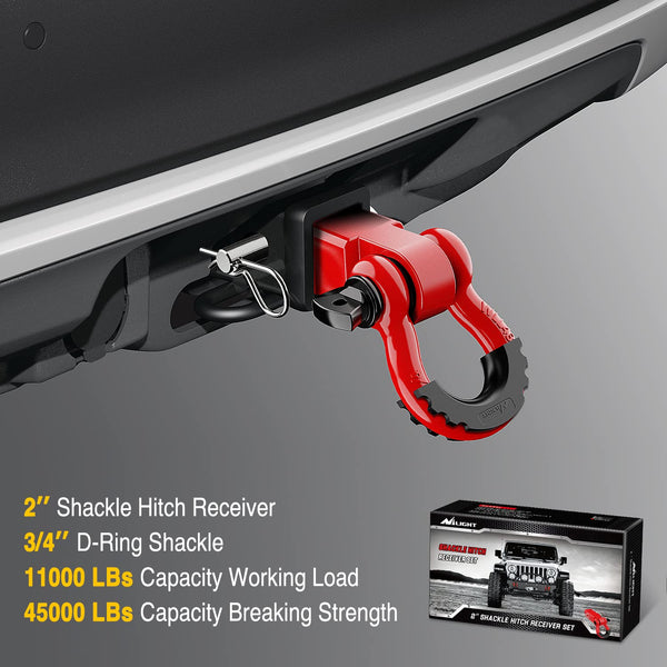 Nilight Shackle Hitch Receiver 2Inch 45000 LBs Breaking Strength 3/4" D Ring Shackle w/Trailer Hitch Pin Heavy Duty Solid Recovery Towing Kit for Trucks Jeeps Off Road,2 Years Warranty