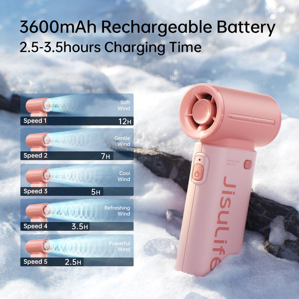 JISULIFE Portable Handheld Fan Life9, Turbo Power High Speed Air [18H Max Cooling Time], 5 Gear Wind, 5000mAh Rechargeable, Mini Pocket Design, Personal Fan for Travel Concerts Camping Makeup - Black