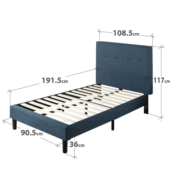 Zinus Omkaram Single Bed frame - Bed 90x190 cm - 36 cm Height - Upholstered Platform Bed frame with Wood slat support - Navy Blue