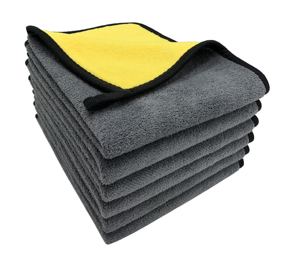 VAIYNWOM Set of 6 Car Cleaning Microfibre Cloths, Absorbent Microfibre Towel Polishing Cloth Gentle on Paint, Lint-Free for Household and Cleaning Car Motorcycle, 30x40cm (Yellow & Gray)