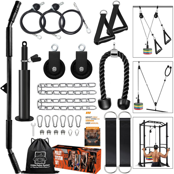 Favuit Cable Pulley System Home Gym, Upgraded Weight Cable Pulley System Gym DIY LAT Pull Down Home Gym Fitness Cable Machine Attachment for Gym LAT