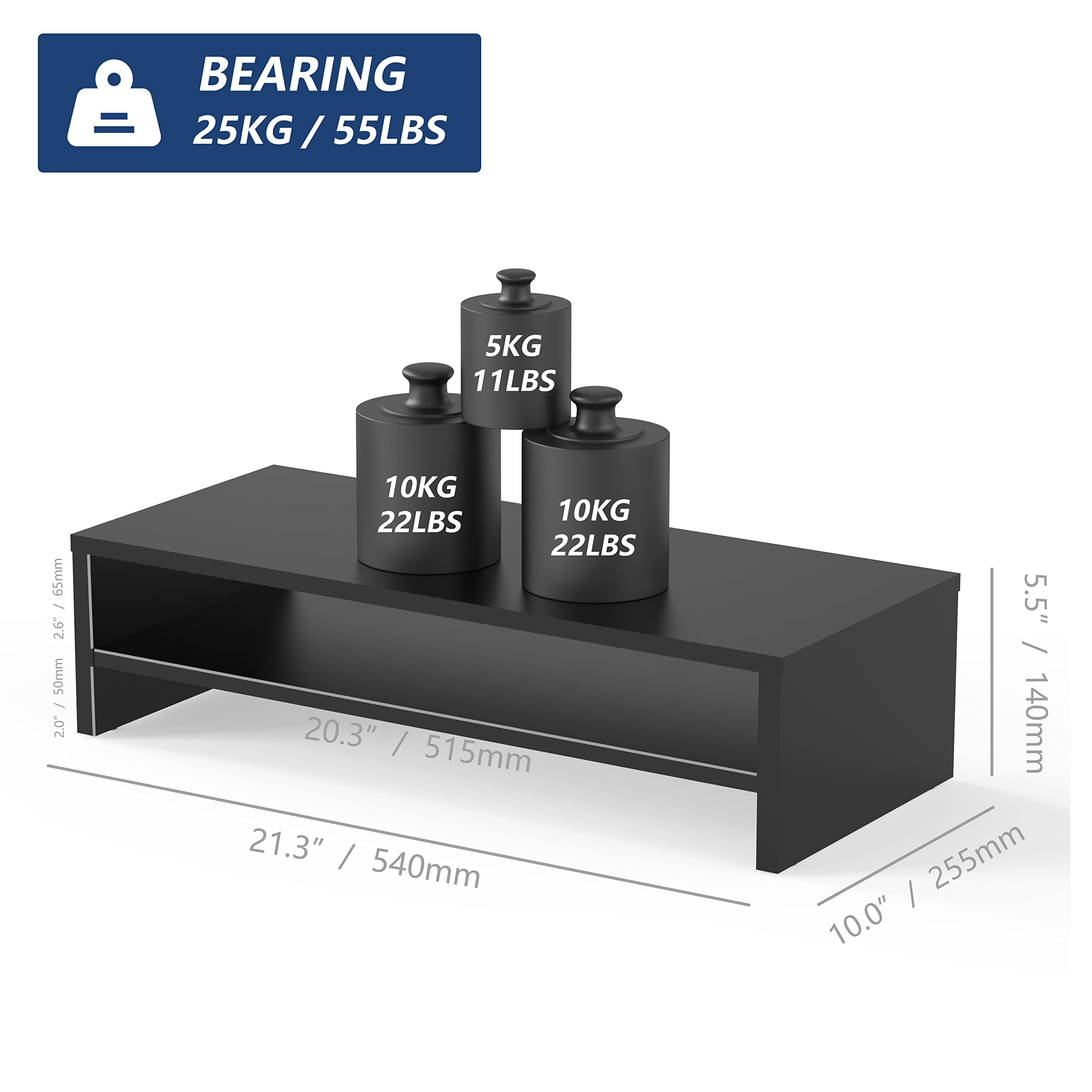 FITUEYES Monitor Stand 2 Tiers Computer Monitor Riser,54cm Wood Desktop Stand for Laptop Computer Screen Riser, with Storage Shelf, Office Supplies,