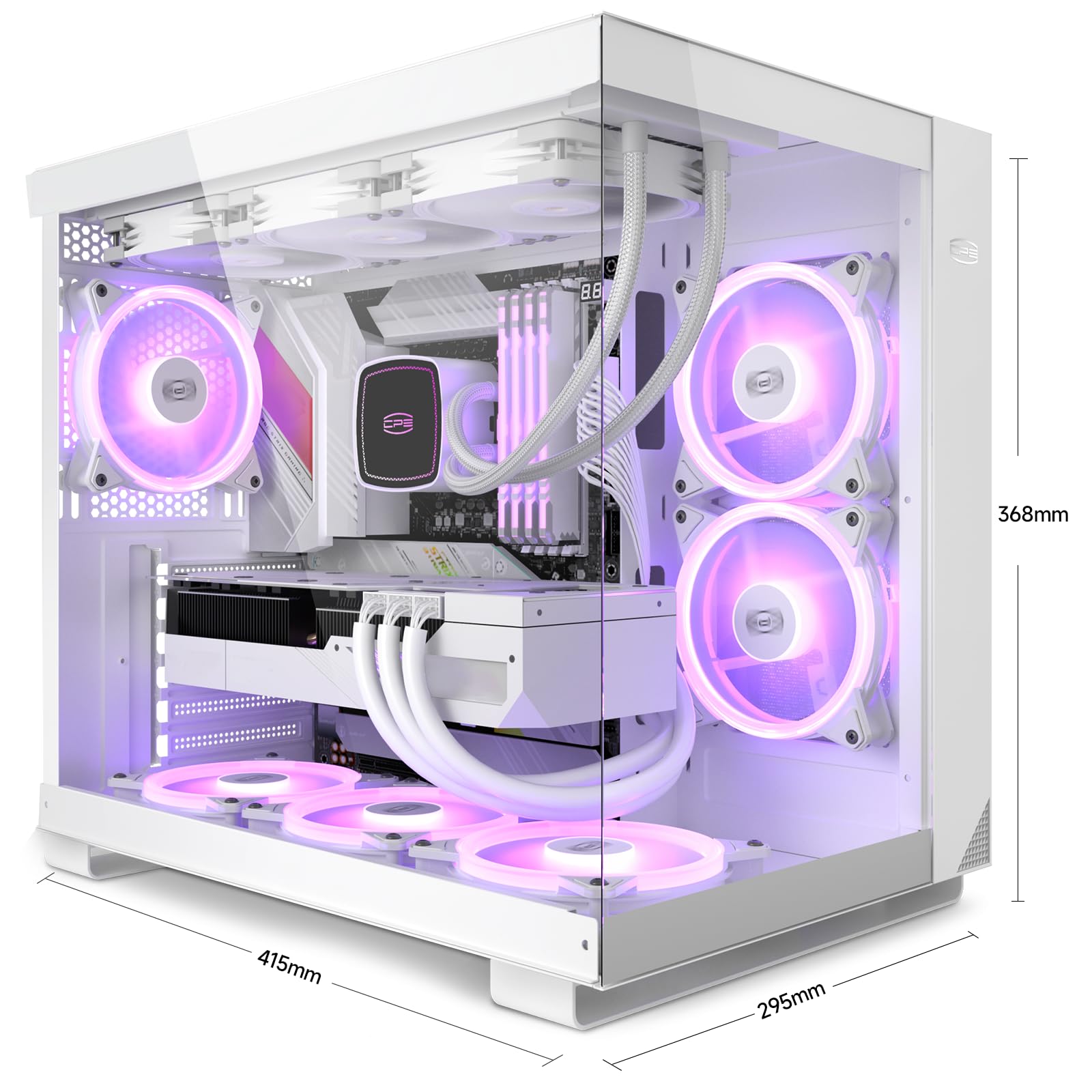 PCCOOLER CPS C3T500 AIRFLOW Mid-Tower ATX/M-ATX/ITX Case, Pre-installed 6 120mm PWM ARGB Fans,Column-Free Design,270° Full View Tempered Glass,360MM Radiator&400MM GPU Support,Easy Installation,WH