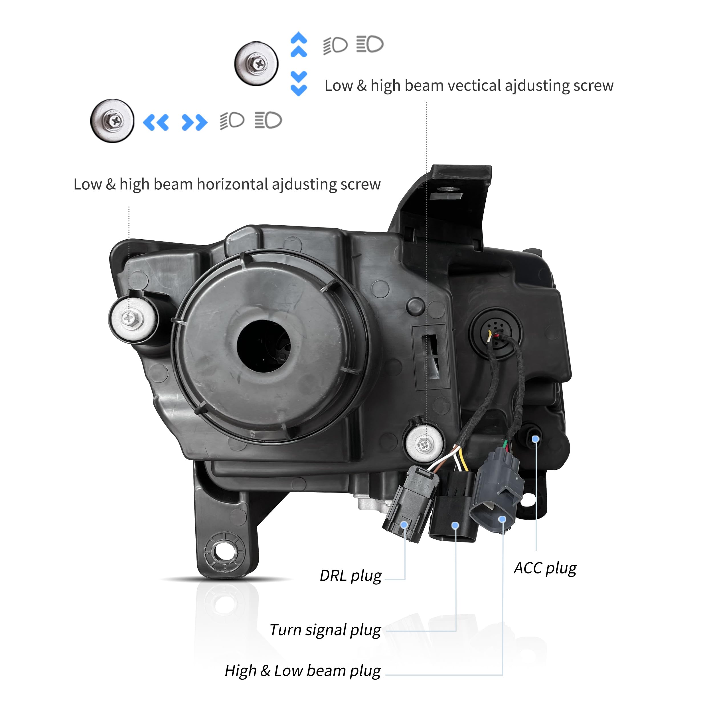 VLAND Headlights Compatible with Jeep Grand Cherokee 2014-2022, Front Light with Sequential Turn Signal and Blue Dynamic Startup DRL