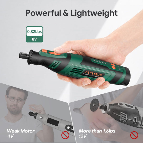 DEPSTECH Cordless Rotary Tool, 2.0 Ah 8V Rechargeable Multi Tool Kit 5 Speed 30000RPM, 127Pcs Accessories Set, Power Tools Carving, Cutting, Sanding, Drilling, Polishing and DIY Crafts-DC08, Green
