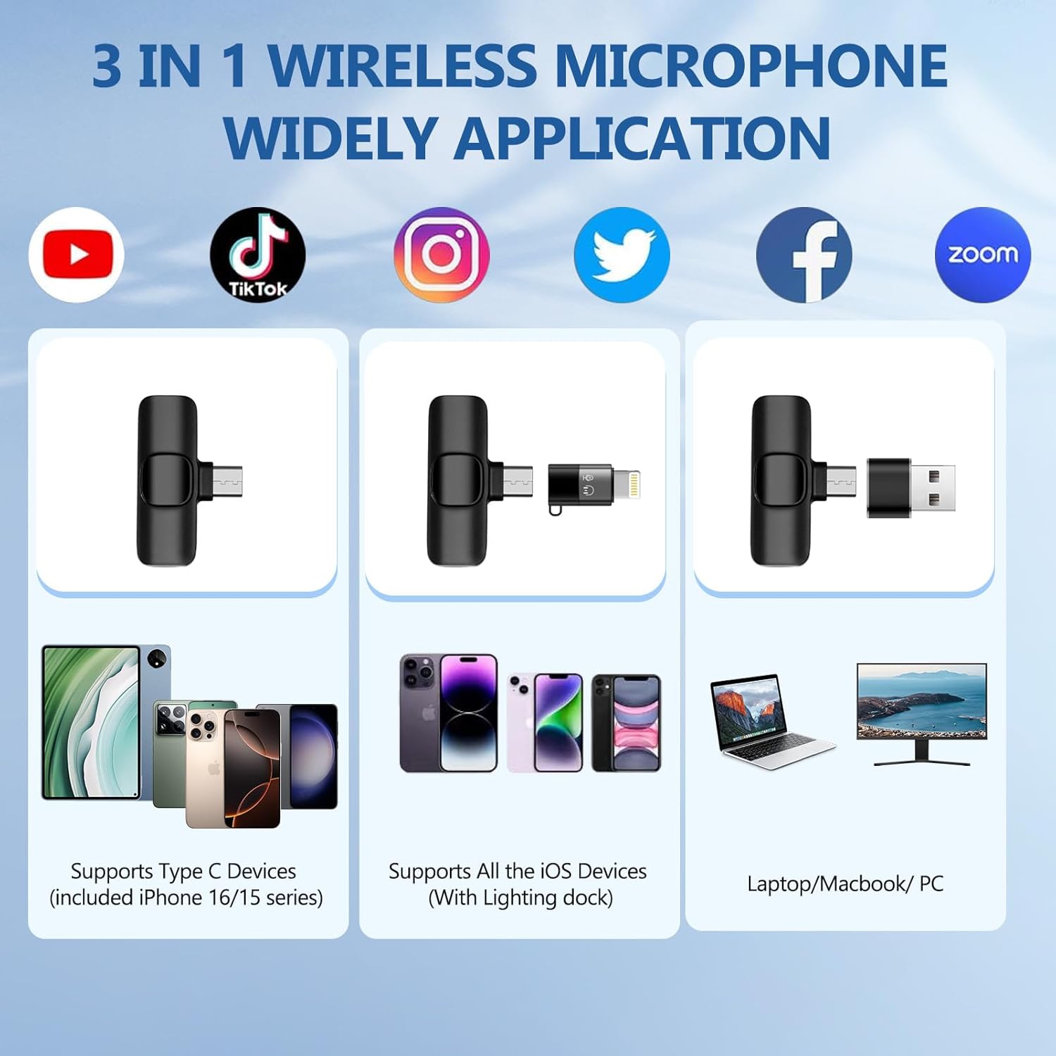 Wireless Lavalier Microphone for iPhone - iPad, Android Phone,Computer,Mini Microphone with Noise Reduction and Crystal Sound for Live Streaming,Video Recording, YouTube,Vlog,TikTok