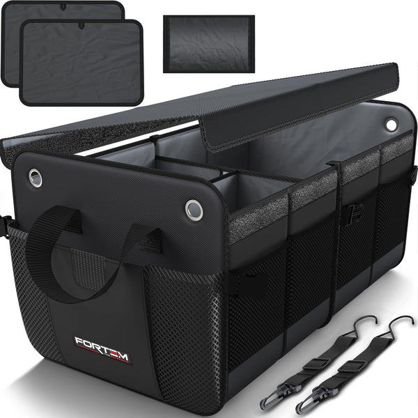 FORTEM Car Boot Organiser, SUV Boot Tidy, Trunk Storage, Collapsible Multi Compartment Car Organiser, Non Slip Bottom, Adjustable Securing Straps, Foldable Cover (65L)