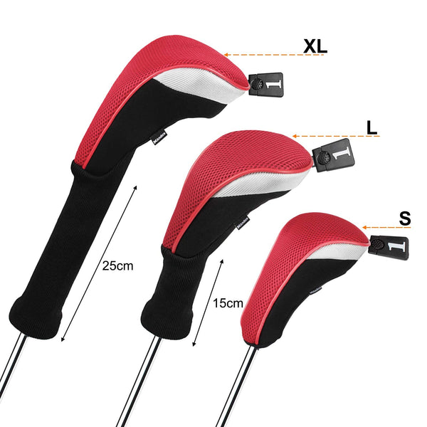 Andux 4pcs/Set Golf Wood Club Head Covers 460cc Driver with Long Neck Red