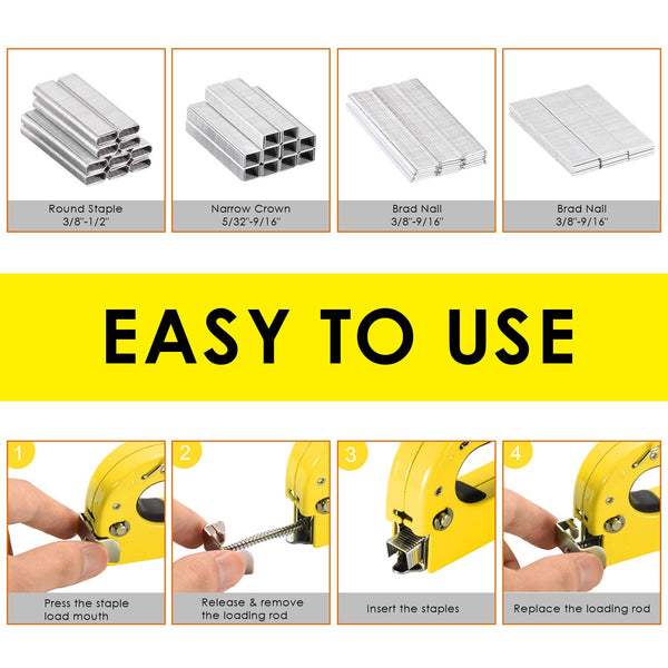 Upholstery Staple Gun Heavy Duty, TOPEC 3-in-1 Stapler Gun with 600 Staples, Manual Brad Nailer Power Adjustment Stapler Gun for Wood, Crafts, Carpentry, Decoration DIY