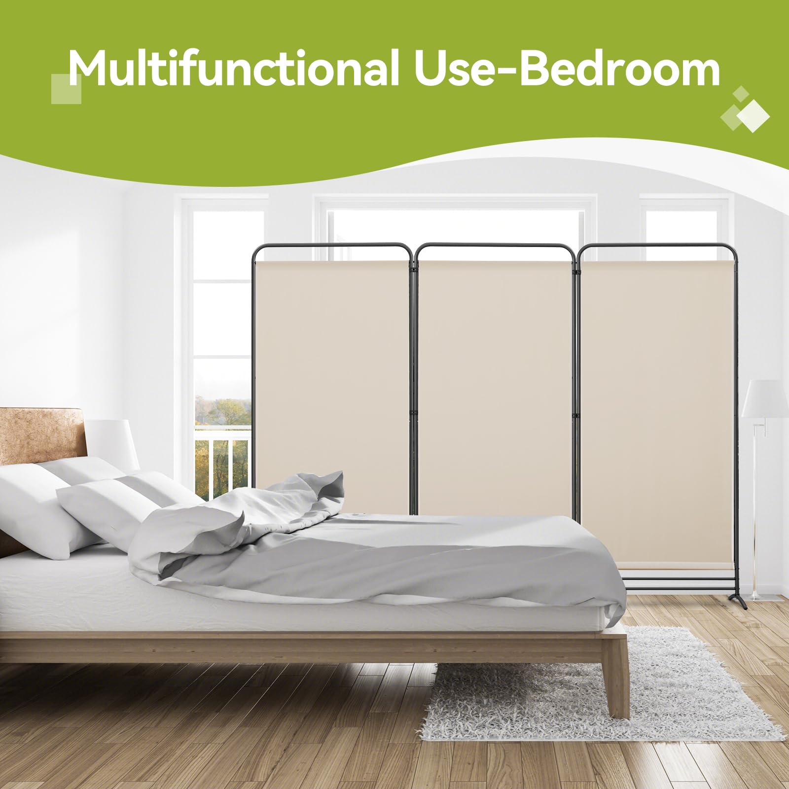 Angel Living Paravent 3 Panels Protective Screens Folding Screen Room Divider Screens Room Partitions Garden Privacy Outdoor Screens (Beige)