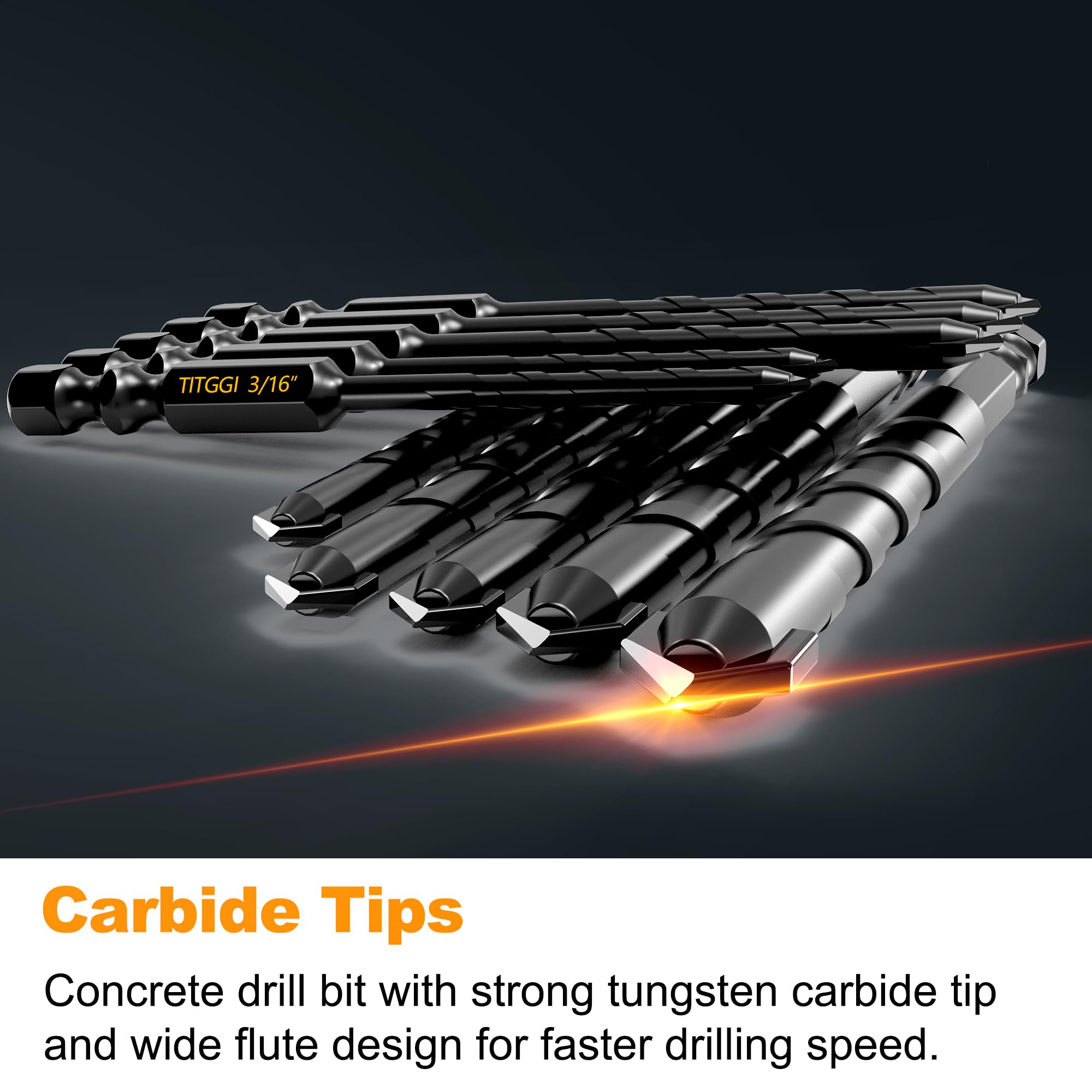 Masonry Drill Bit, Professional Masonry Drill Bit Set (10PCS) for Concrete/Glass/Brick/Cement/Tile/Wood/Etc, Industrial Strength Carbide Drill Bits Tip, 5/32"-1/2"