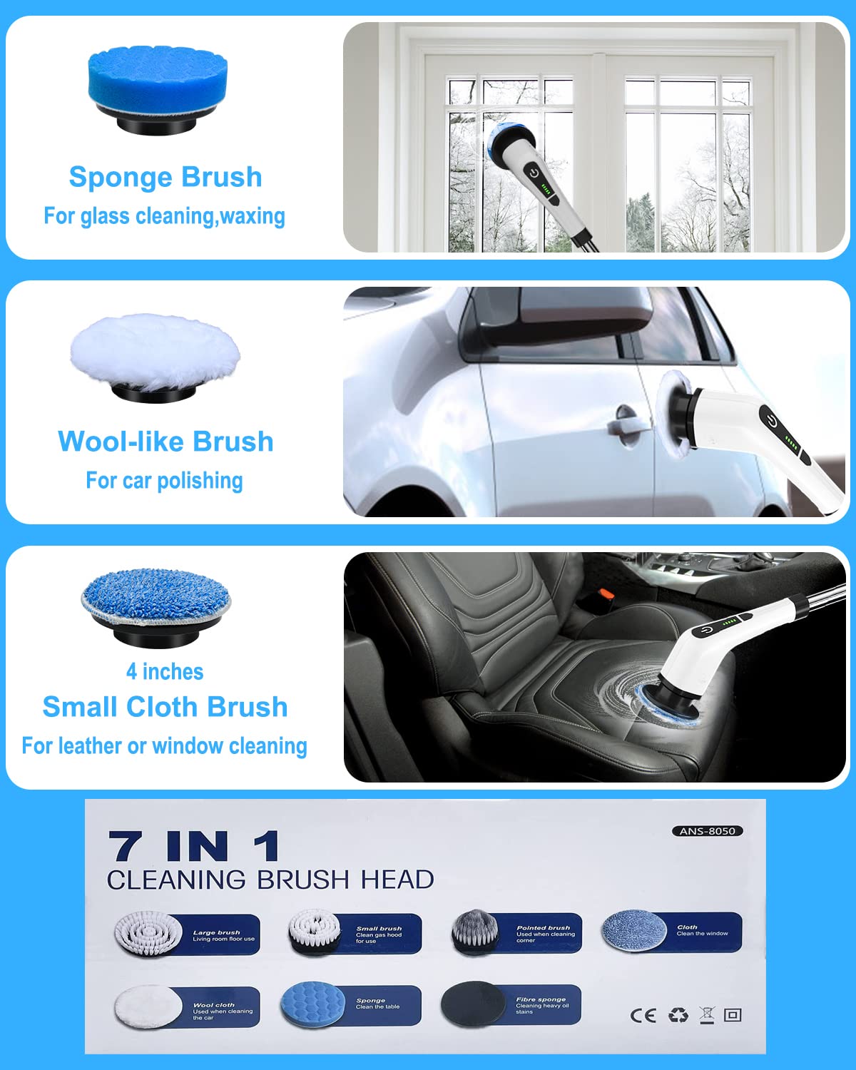 Leebein Electric Spin Scrubber, Cordless Cleaning Brush with 8 Replaceable Brush Heads, Extendable Long Handle Bathroom Cleaning Scrubber, 300/400RPM Spin Scrubber for Bathroom Kitchen Floor Tile