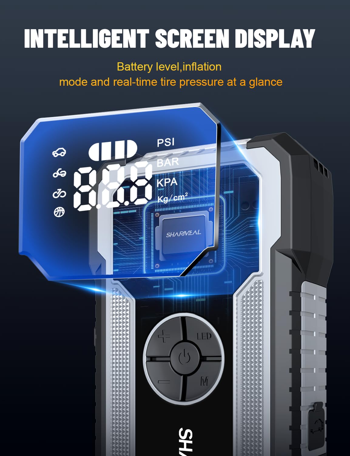 SHARMEAL 6000A Portable Car Battery Booster (all Gas/10L Diesel), Jump Starter Power Pack with 150PSI Air Compressor, 12V Car Jump Starter Power Bank with Jump Leads, LCD Screen, Emergency Light