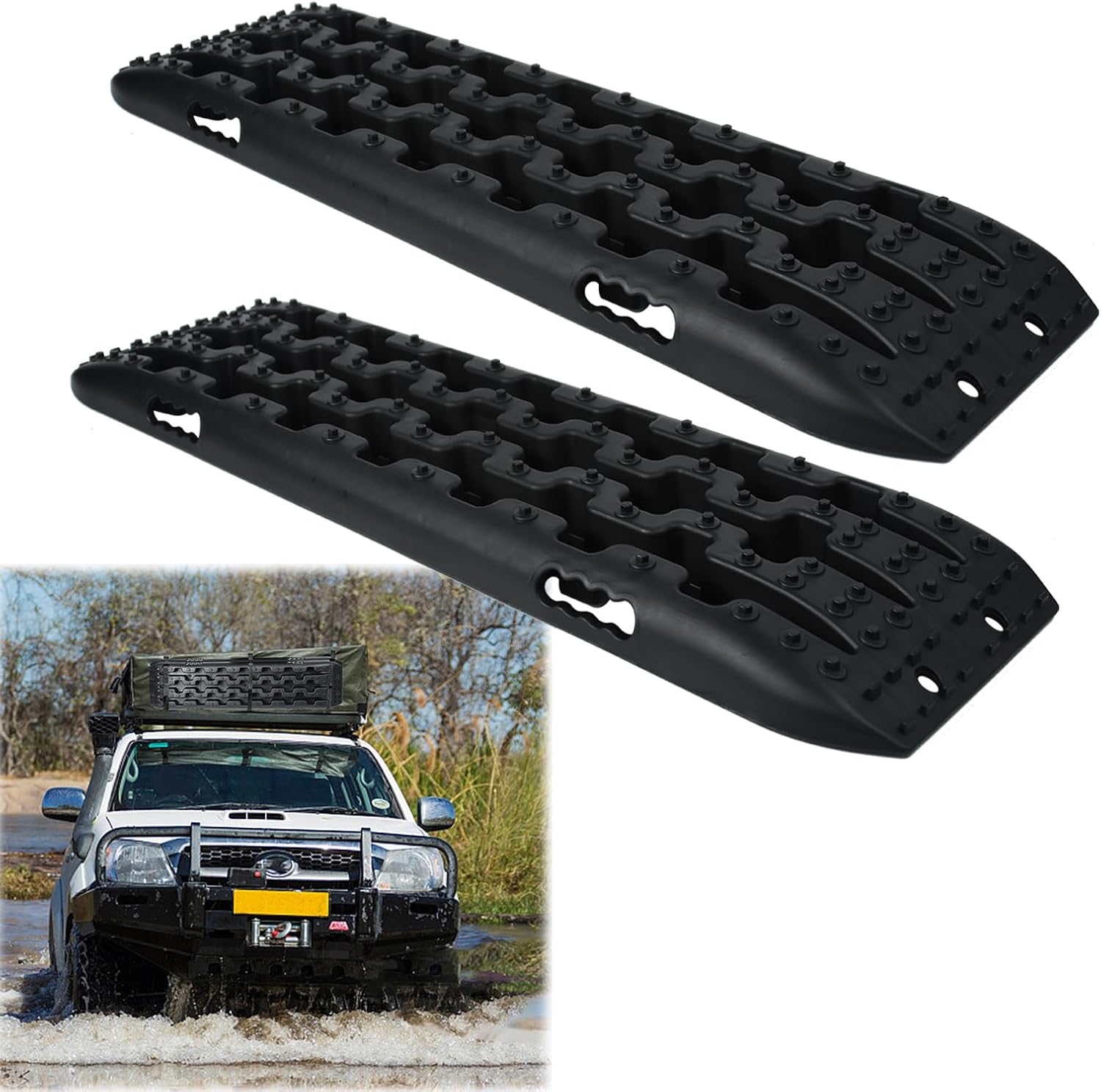 SAILUN Heavy Duty Traction Aid Recovery Boards, 2 x Sand Mats, 10T Load for Mud, Snow & Sand, Off-Road Vehicle Traction Mats with Storage Bag & Installation Tool for Cars, Trucks, Motorhomes