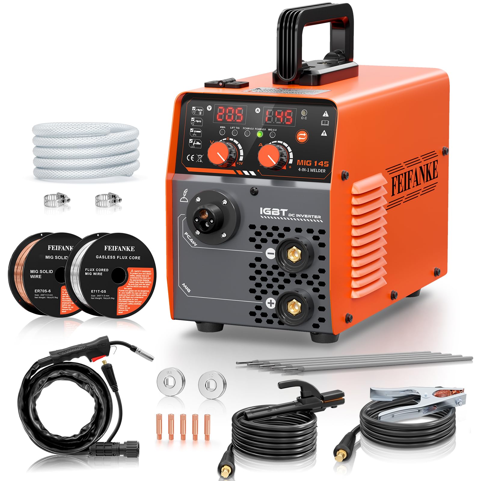 FEIFANKE MIG Welders 240V 250A 6 in 1 Without Gas MIG/Gas MIG/MMA/Lift TIG/Spot Welding/Single Pulse MIG Welding Machine IGBT Inverter Gasless MIG Welders with Fast Wire Feed Gas Test
