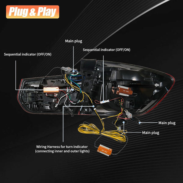 VLAND LED Rear Lights compatible with 3 Series Touring F31 2012-2018, w/Sequential Indicator, Driver & Passenger Side - Smoked