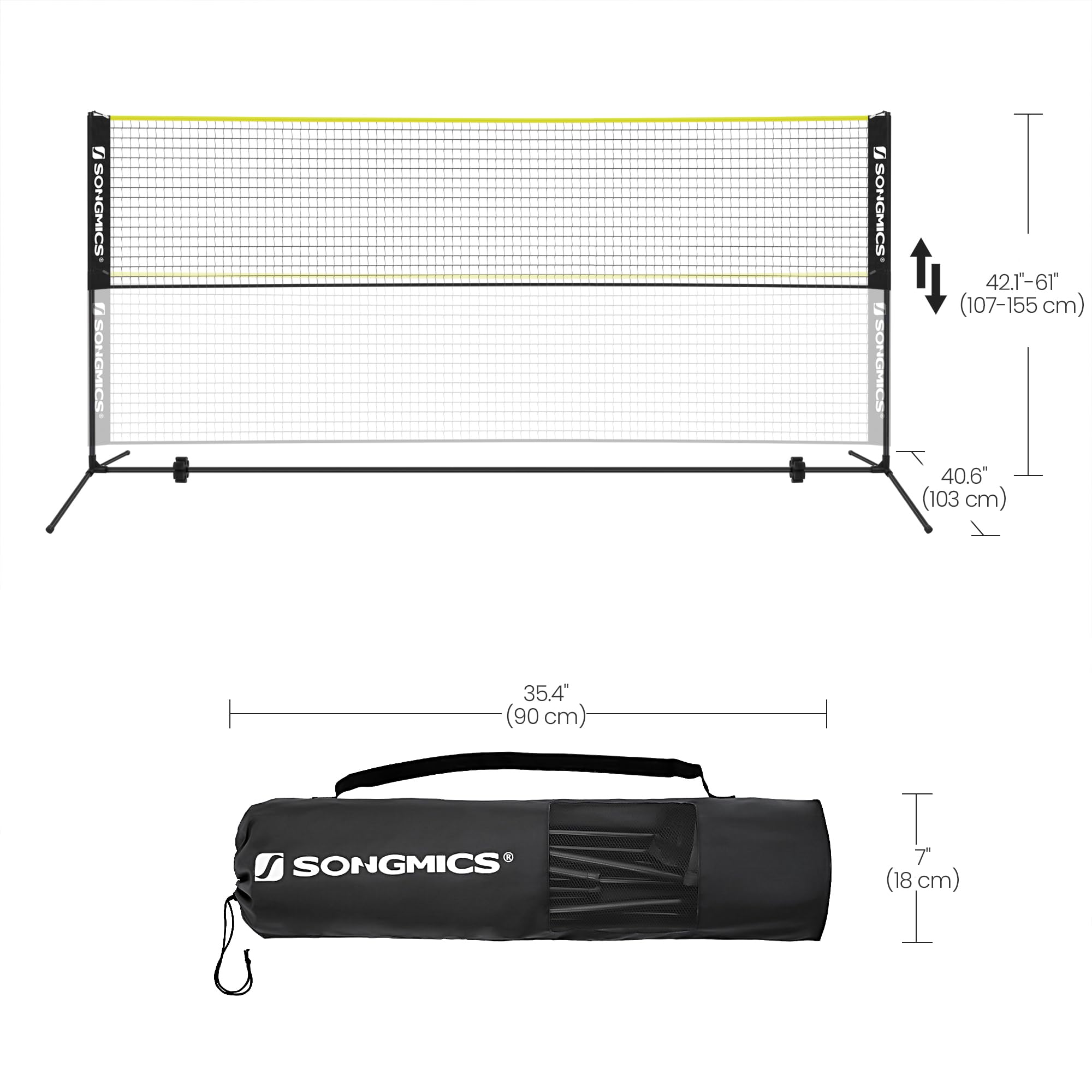 SONGMICS 3 m Badminton Net, Volleyball Net, Adjustable Poles Height, Portable Set for Tennis
