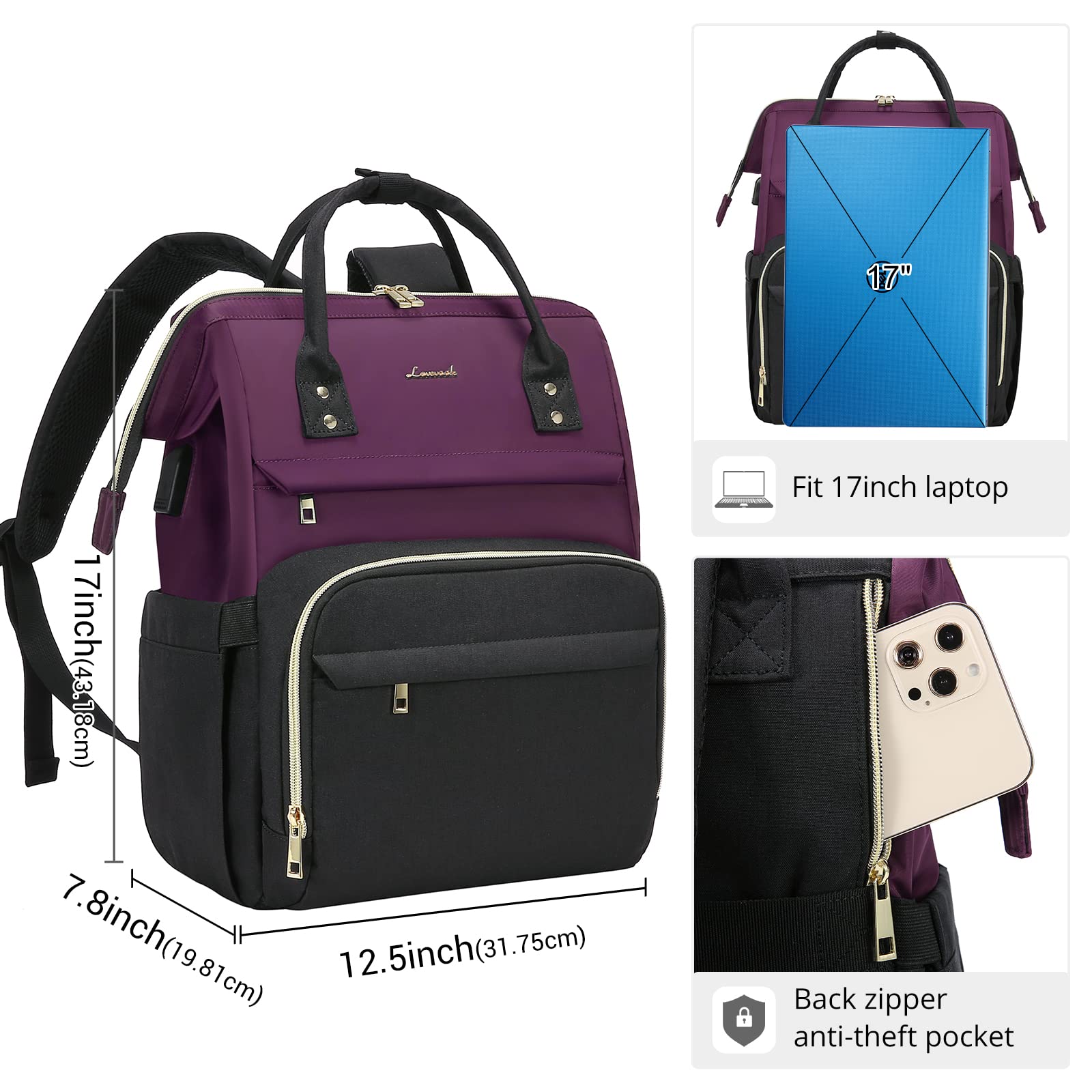 LOVEVOOK Laptop Backpack Women 15.6 inch, Work Bags for Womens, School Computer Bag with USB Port for Business College Travel, Rucksack for Teacher Nurse,BeigeGrey