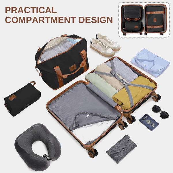 Kono Travel Luggage Sets of 6 Piece Lightweight ABS Hard Shell Trolley Case with TSA Combination Lock 20" 24" 28" Suitcase + 12" Beauty Case + Duffel Bag & Toiletry Bag (Cream White)