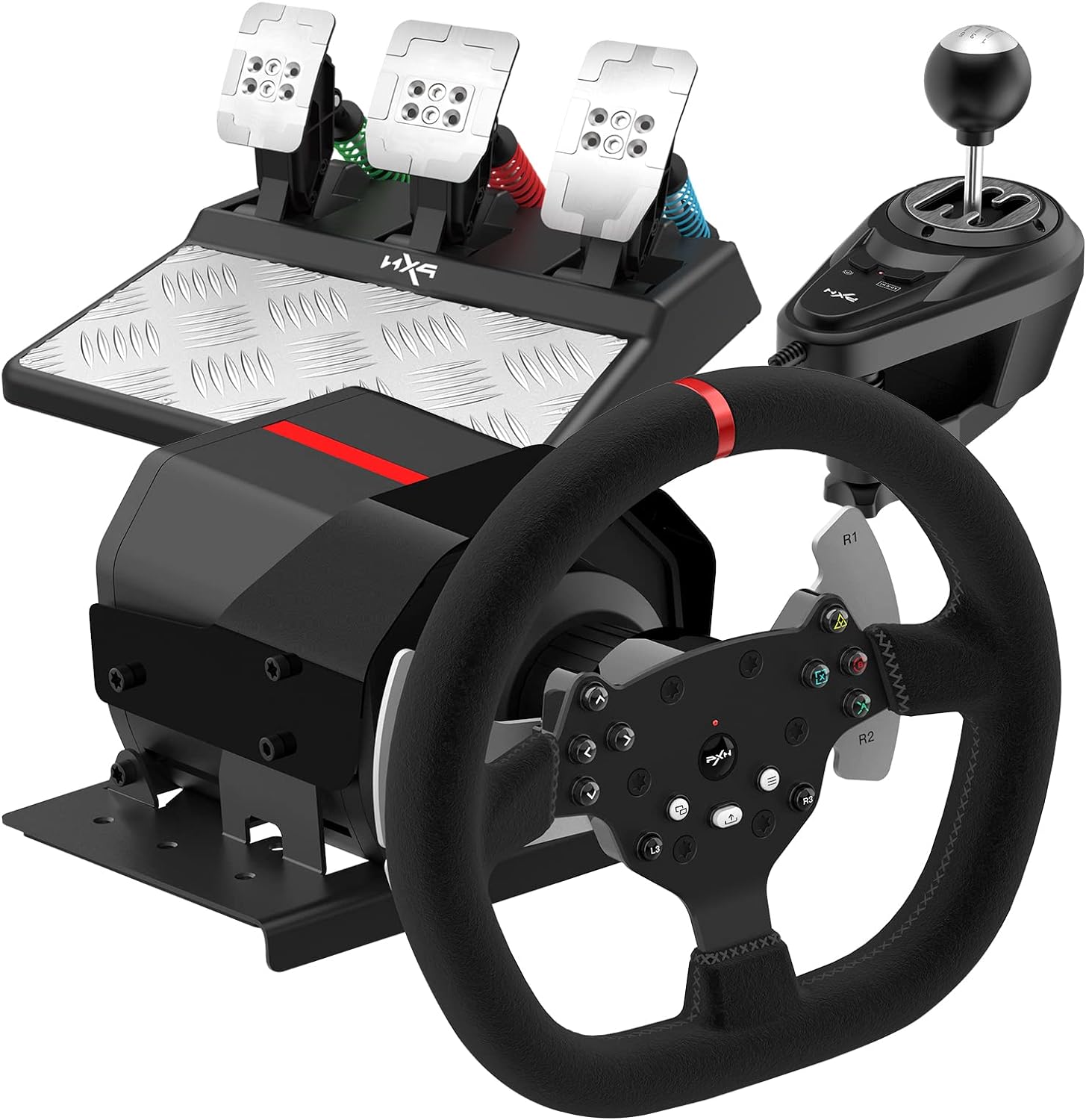 PXN V10 Force Feedback Racing Sim Driving Game Steering Wheel + Pedals + Gear Shifter 270 / 900° Racing Wheel - Suede Leather Gaming Wheel Steering Wheel for PC PS4 Xbox One Xbox Series X / S PXN-V10