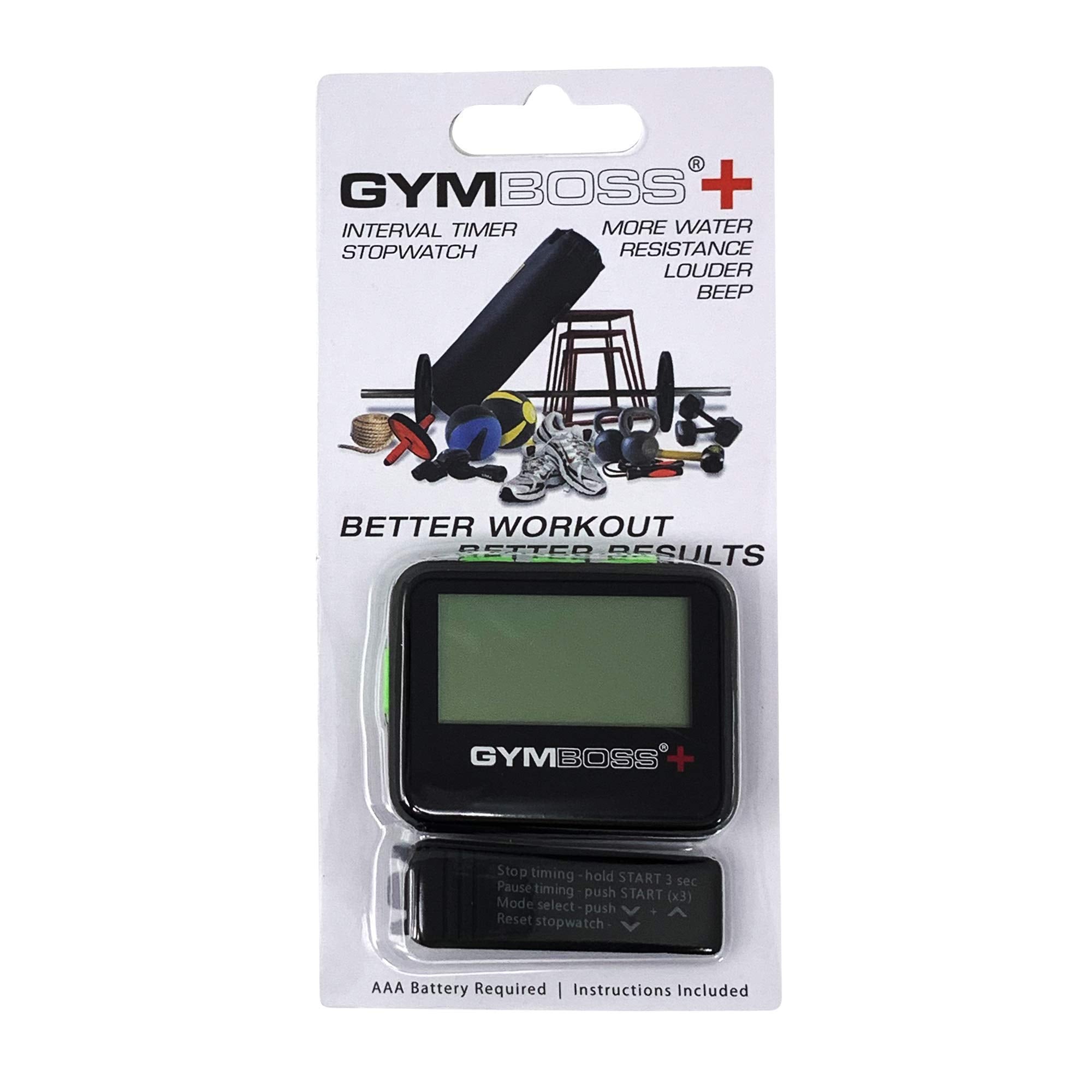 Gymboss PLUS Interval Timer and Stopwatch Strap - Bundle (Black with Green buttons)