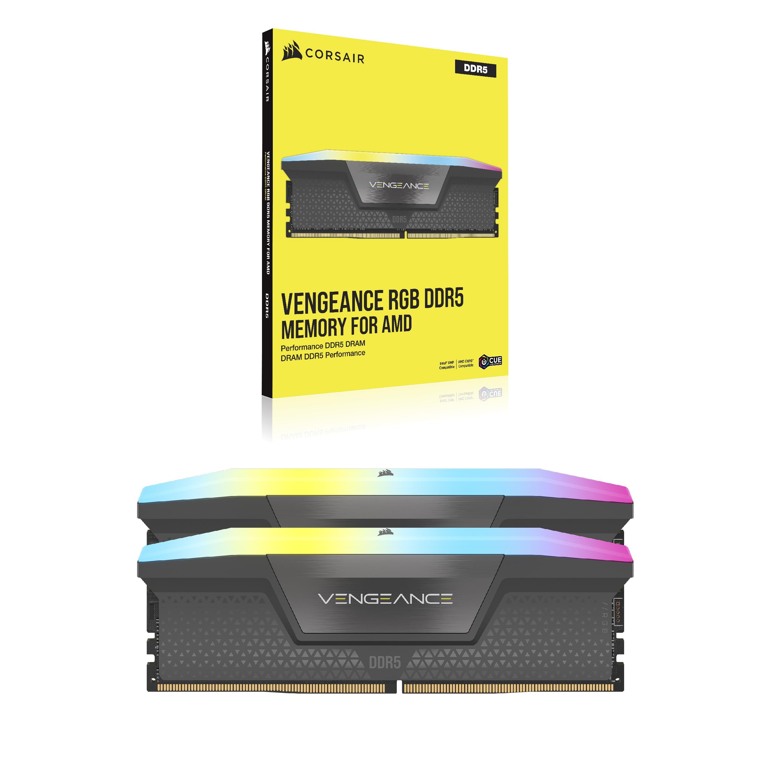 CORSAIR VENGEANCE RGB DDR5 32GB (2x16GB) DDR5 6000MHz CL30 AMD EXPO Intel XMP iCUE Compatible Computer Memory – Gray (CMH32GX5M2B6000Z30K)