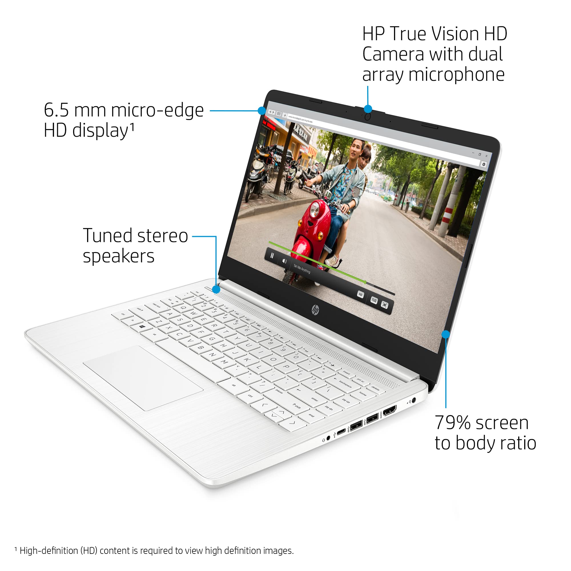 HP Stream 14" Laptop, Intel N4120 Processor, 4 GB RAM, 64 GB eMMC, Intel UHD Graphics, HD Display, Dual Speakers, Microsoft 365 Personal 12 month included, Win 11, Jet Black, 14s-dq0000sa