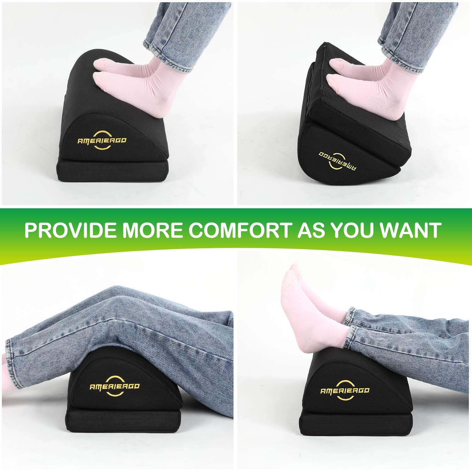 AMERIERGO Foot Rest for Under Desk at Work, Under Desk Footrest with Memory Foam, 2 Adjustable Heights Ergonomic Footrest for Office Chair & Gaming