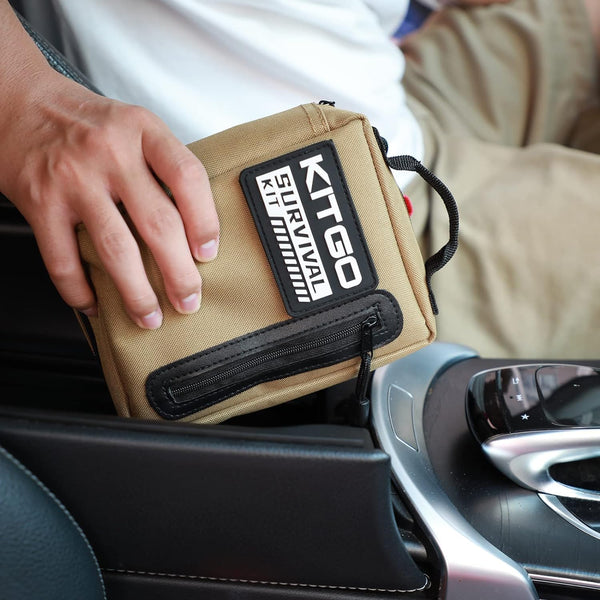 Kitgo Camping Survival Kit First Aid 108 Piece Professional Emergency Survival Gear Tool for Hunting Hiking Outdoor Adventure Fishing Travel Military Tropical Storms (Khaki)