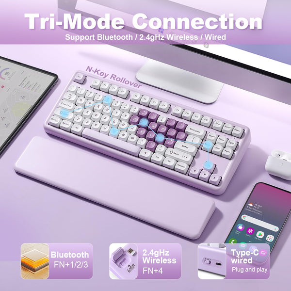 YUNZII B87 Wireless Mechanical Keyboard,QMK/VIA Software Custom Gaming,Gasket RGB Keyboard with Cute MOA Keycaps,Wrist Rest,BT5.0/2.4G/USB-C NKRO for Win/Mac (butter, milk v2 linear)