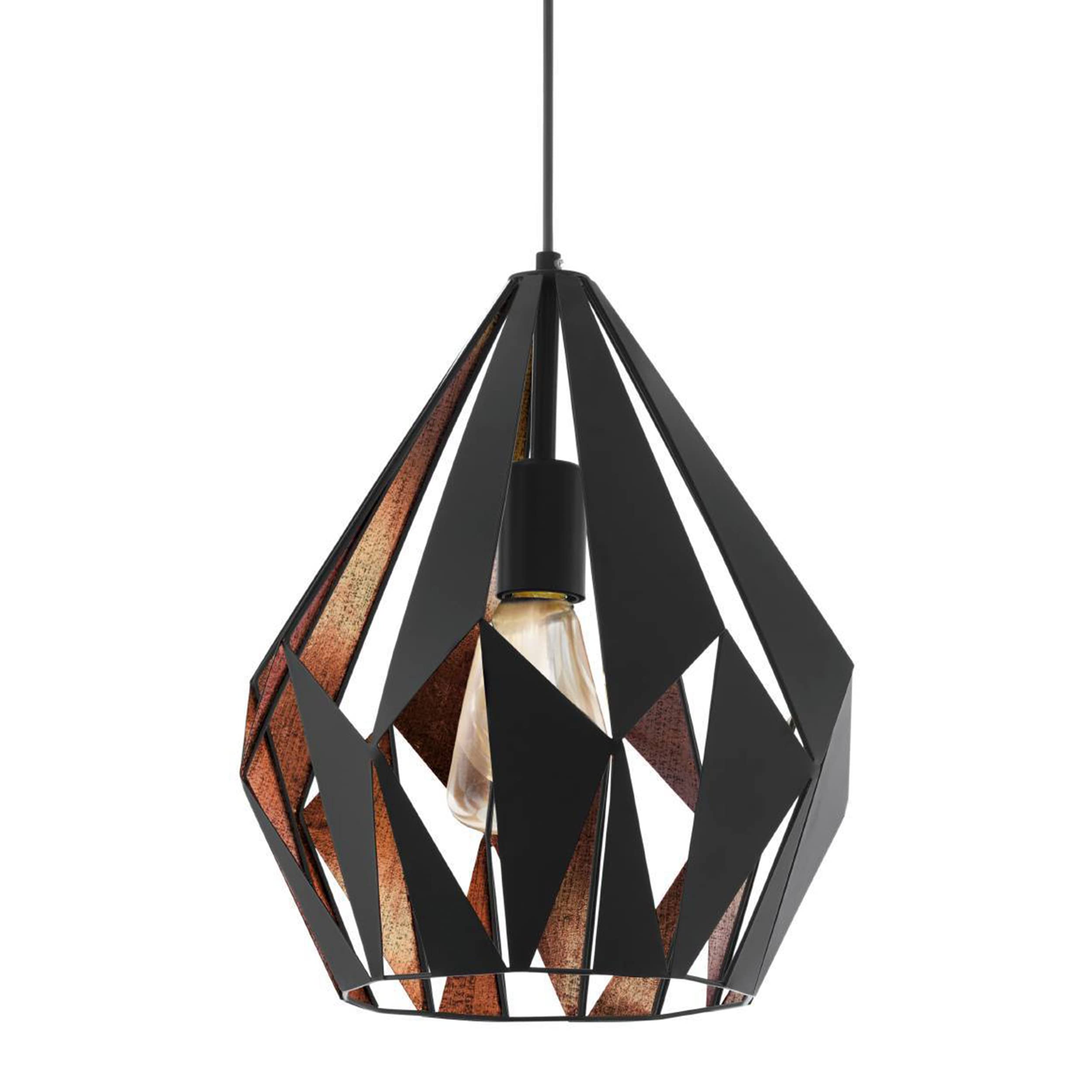 EGLO Vintage Pendant, Steel, 60 W, Black, Copper, 49254